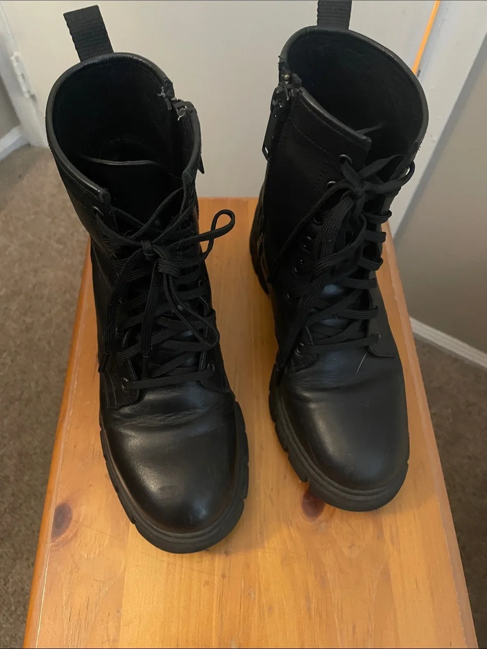 Thursday Boot Company Women's Black Lace-Up Combat Boots with Side Zip - Picture 1 of 5